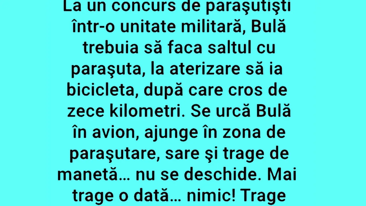 BANC | Bulă sare cu parașuta. Trage de manetă și nu se deschide