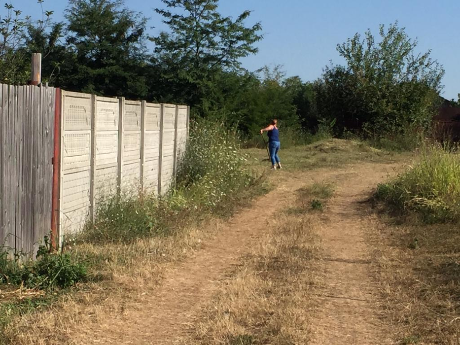 Angajații Primăriei Caracal taie iarba din curtea casei lui Gheorghe DIncă