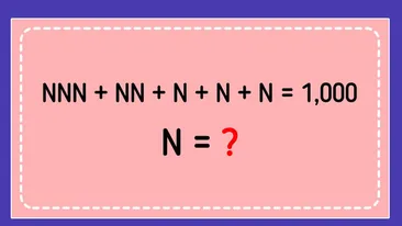 Test IQ| Aflați ce cifră este N în ecuația: NNN+NN+N+N+N=1000