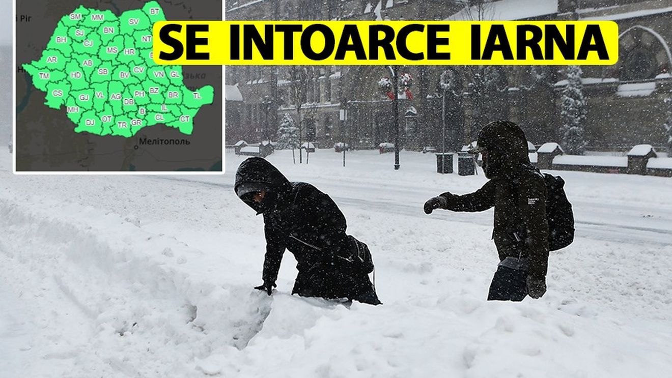 Prognoza ANM pe următoarele 2 săptămâni: Se întoarce iarna în România. Ninsori viscolite și temperaturi de -5 grade Celsius