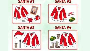 Test IQ de Ajun | Unul dintre acești 4 Moși Crăciun e un impostor. Care e, judecând după obiectele pe care le are la el?