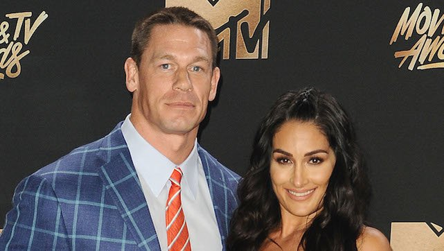 LOS ANGELES, CA - MAY 07:  John Cena and Nikki Bella pose in the press room at the 2017 MTV Movie and TV Awards at The Shrine Auditorium on May 7, 2017 in Los Angeles, California.  (Photo by Jason LaVeris/FilmMagic)