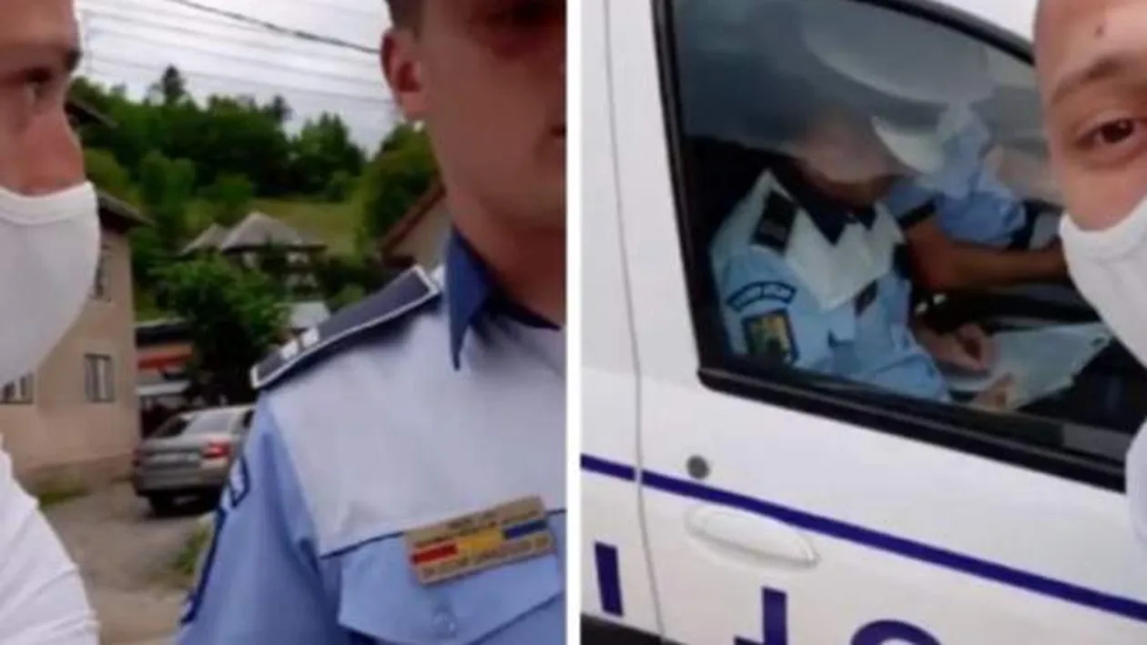 Polițiști care nu purtau mască, filmați de un tânăr. A fost încătușat și amendat