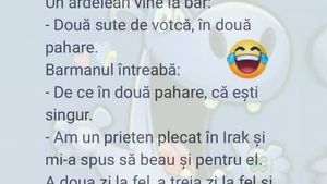 BANC | Un ardelean vine la bar: "200 mililitri de votcă, în 2 pahare!"