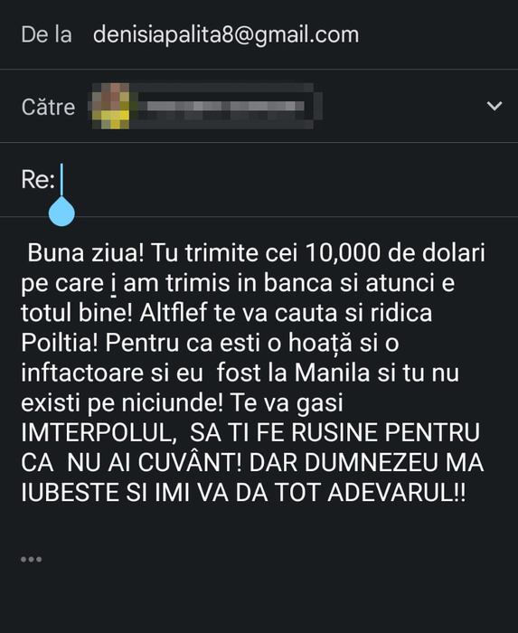 Denisia și-a cerut banii trimiși înapoi