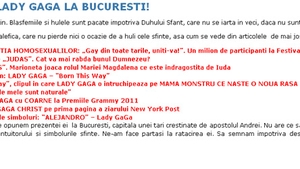 Mii de romani se opun concertului Lady Gaga, pe motiv ca e unealta Diavolului: "Nu vrem sa fim partasi la ratacirea ei!"