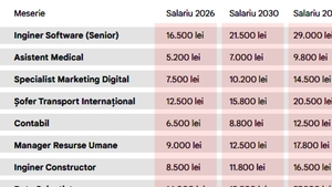 Câți bani vei câștiga pentru meseria ta actuală în 2026, 2030, 2035 și în 2040. Tabel salarii în România