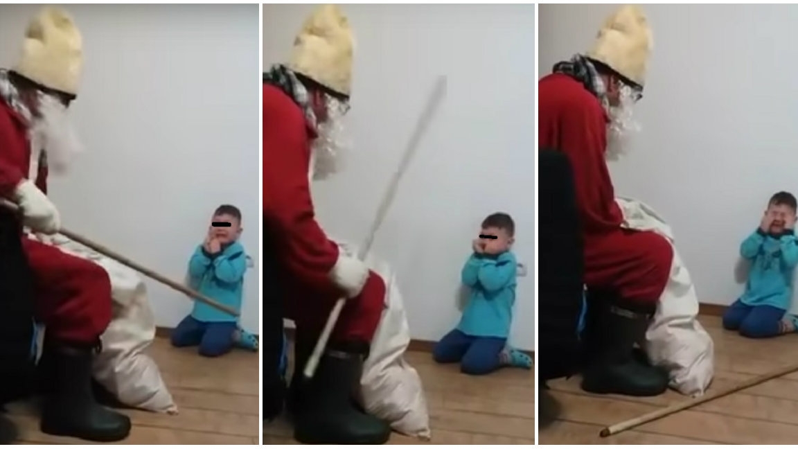 VIDEO / Imagini revoltătoare în Bistriţa-Năsăud! Un copil a fost umilit de un bărbat deghizat în Moş Nicolae