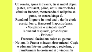 BANC | Ajuns în Franța, un român își ia micul dejun: cafea, croissant, pâine, unt și marmeladă