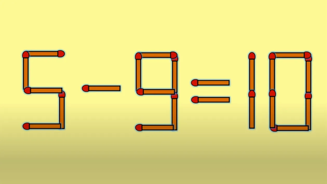 Test IQ cu chibrituri | Mutați un singur băț, pentru a corecta 5 - 9 = 10