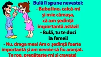 BANC | Bulă îi spune nevestei: Bubulino, calcă-mi și mie cămașa, că am ședință importantă astăzi!