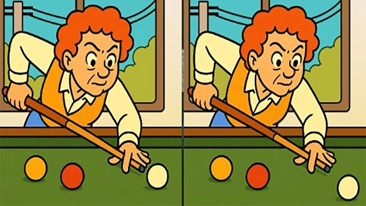 TEST IQ | Ești un geniu dacă poți identifica toate cele 3 diferențe între acești doi bărbați care joacă biliard, în maximum 23 de secunde