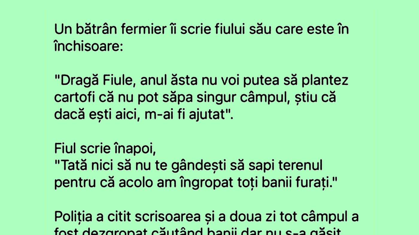 BANCUL ZILEI | Un bătrân fermier în scrie fiului său, care e în închisoare