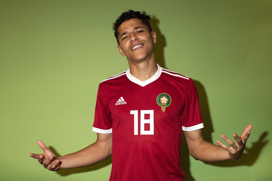 VORONEZH, RUSSIA - JUNE 10:  Amine Harit of Morocco poses for a portrait during the official FIFA World Cup 2018 portrait session at  on June 10, 2018 in Voronezh, Russia. (Photo by Dan Mullan - FIFA/FIFA via Getty Images)