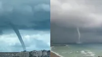 Fenomen meteo periculos, format în Marea Neagră! Tromba uriașă a ajuns pe uscat