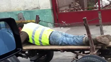 VIDEO Asta e cel mai smecher betiv din Romania! S-a imbatat manga, si-a pus magarul pe pilot automat si s-a culcat in caruta asteptand sa ajunga acasa!