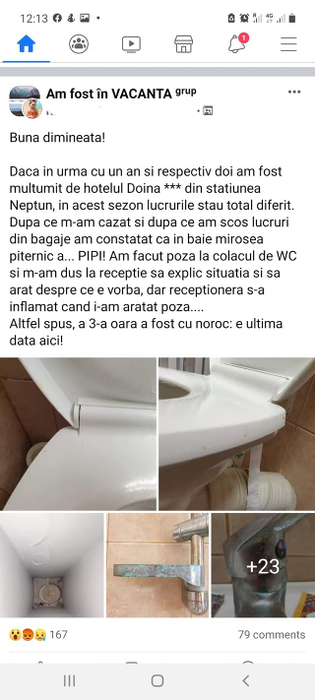 Turiști cazați în condiții extrem de mizere într-un hotel din Neptun „Mirosea puternic a pipi. I-am spus recepționerei și s-a inflamat”