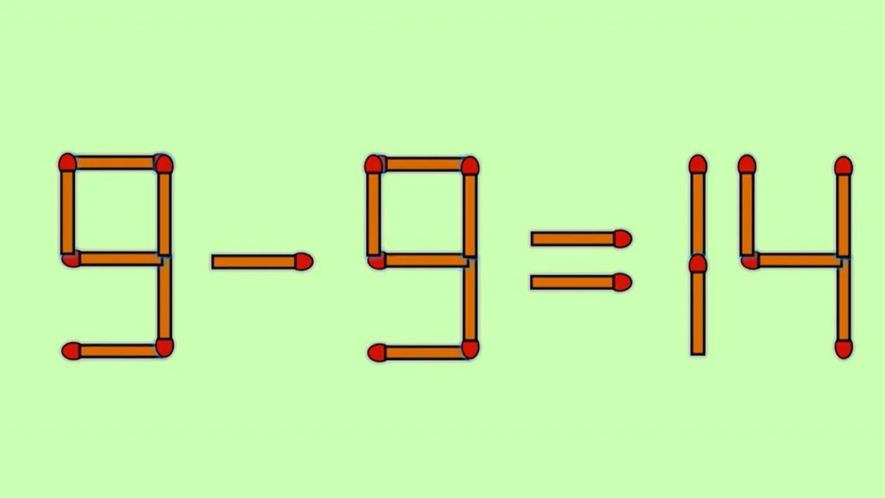 Test IQ cu chibrituri | Corectați 9 - 9 = 14, mutând un singur băț