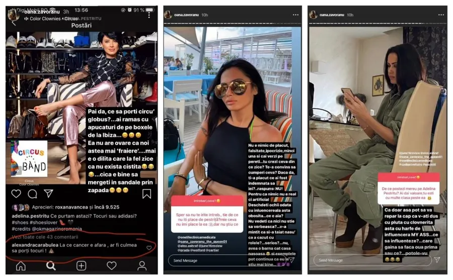 Oana Zăvoranu a lansat mai multe replici acide și jigniri la adresa Adelinei Pestrițu. Deocamdată, fosta prezentatoare nu a răspuns la atacurile actriței © Instagram Stories