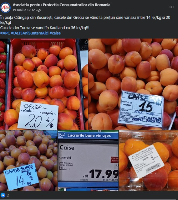 Cât costă acum, în mai, 1 kg de caise în Kaufland. Reacția Asociației pentru Protecția Consumatorilor din România