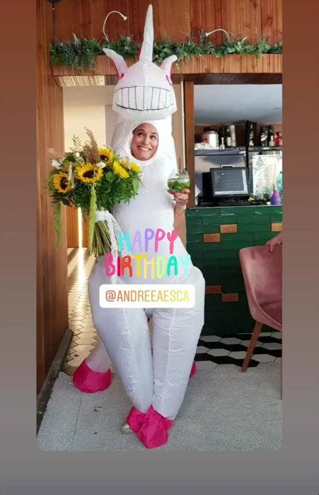 Andreea Esca, într-un costum de unicorn, primit cadou de la fiica ei
