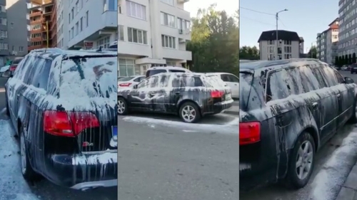 Imagini incredibile. Un bărbat din Suceava și-a găsit mașina acoperită de făină si ouă