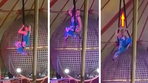 Momentul în care o acrobată cade în gol, după ce coarda de susţinere s-a rupt. Au urmat scene traumatizante la spectacolul de circ în Hunedoara | VIDEO