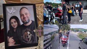 Imaginile durerii de la înmormântarea soților motocicliști din Oradea, Edi și Adina. Ce se întâmplă cu fiul lor de 5 ani