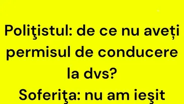 BANCUL ZILEI | Polițistul și șoferița fără permis de conducere