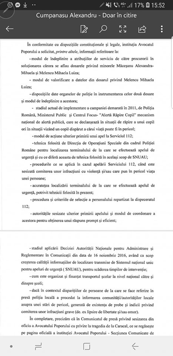 Alexandru Cumpănașu a făcut public răspunsul primit de la Avocatul Poporului în cazul dispariției Alexandrei