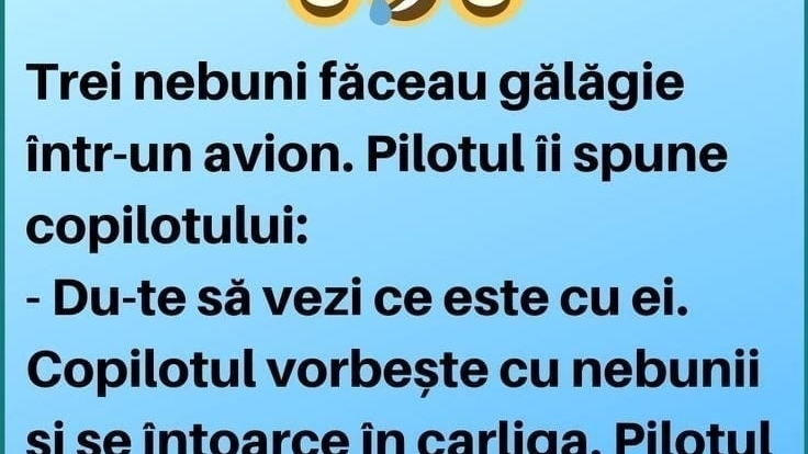 Bancul zilei. Trei nebuni făceau gălăgie într-un avion