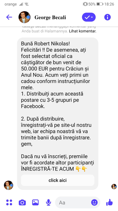 Escrocherie pe Facebook! Ce s-a întamplat după ce un bărbat s-a dat drept Gigi Becali și a promis premii de sute de mii de euro