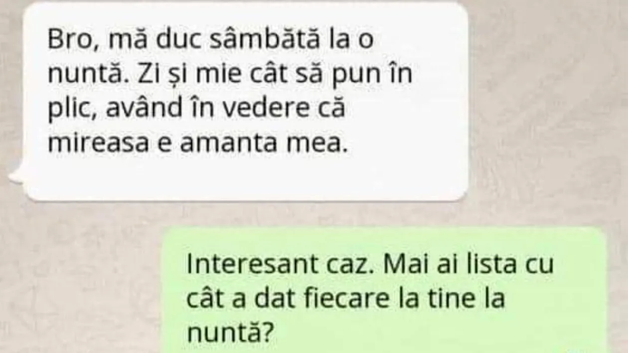 BANC | Cât se pune în plic la nuntă, dacă mireasa este amanta