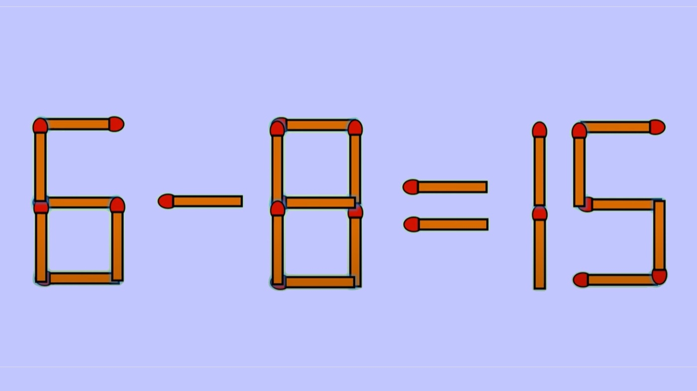 Test de inteligență | 6-8=15 este greșit. Pentru a corecta egalitatea, mutați un singur chibrit