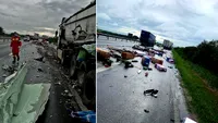 Accident mortal pe A1. Un tânăr a murit pe loc, după ce două camioane au intrat în coliziune