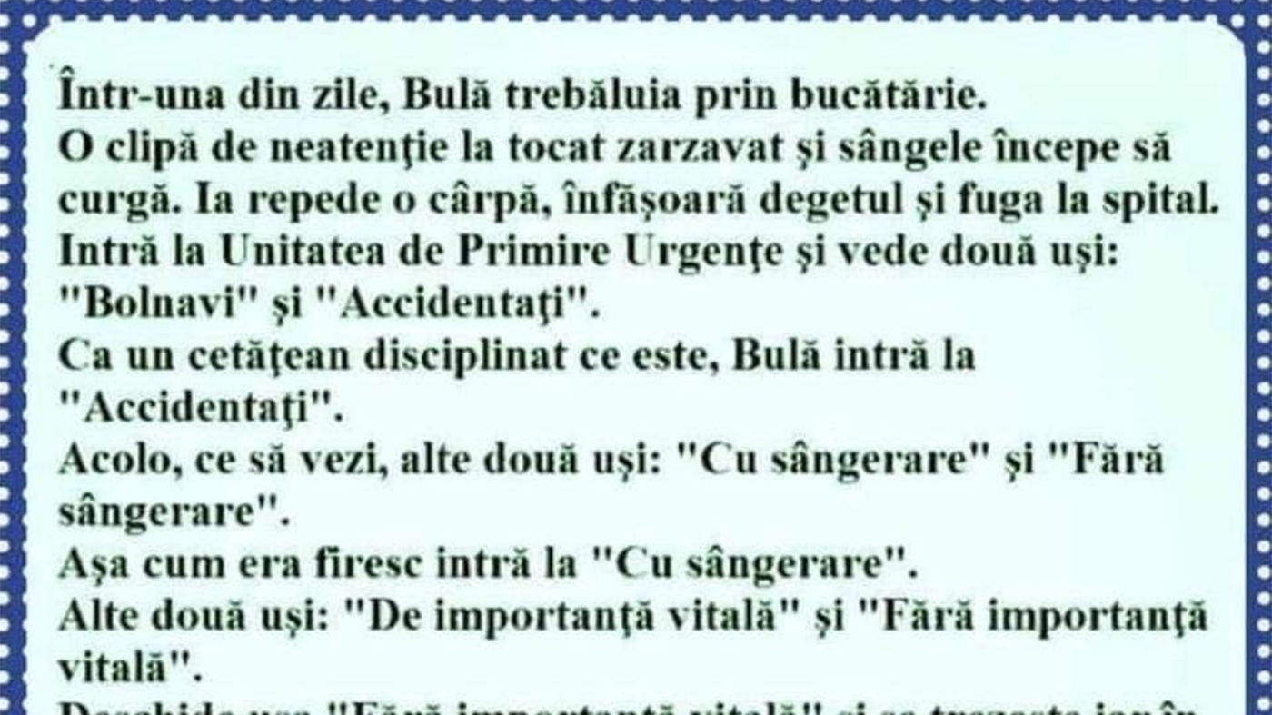 BANC | Într-o zi, Bulă trebăluia prin bucătărie