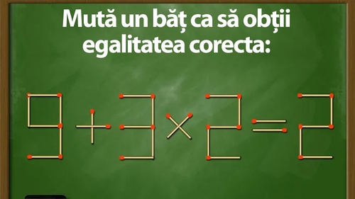Test de inteligență | Mută un băț de chibrit pentru a transforma 9+3x2=2 într-o egalitate corectă