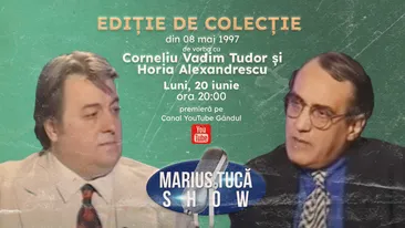 Marius Tucă Show începe de la ora 20.00 pe gandul.ro cu ediții de colecție. Invitați: Corneliu Vadim Tudor, Horia Alexandrescu și Traian Basescu