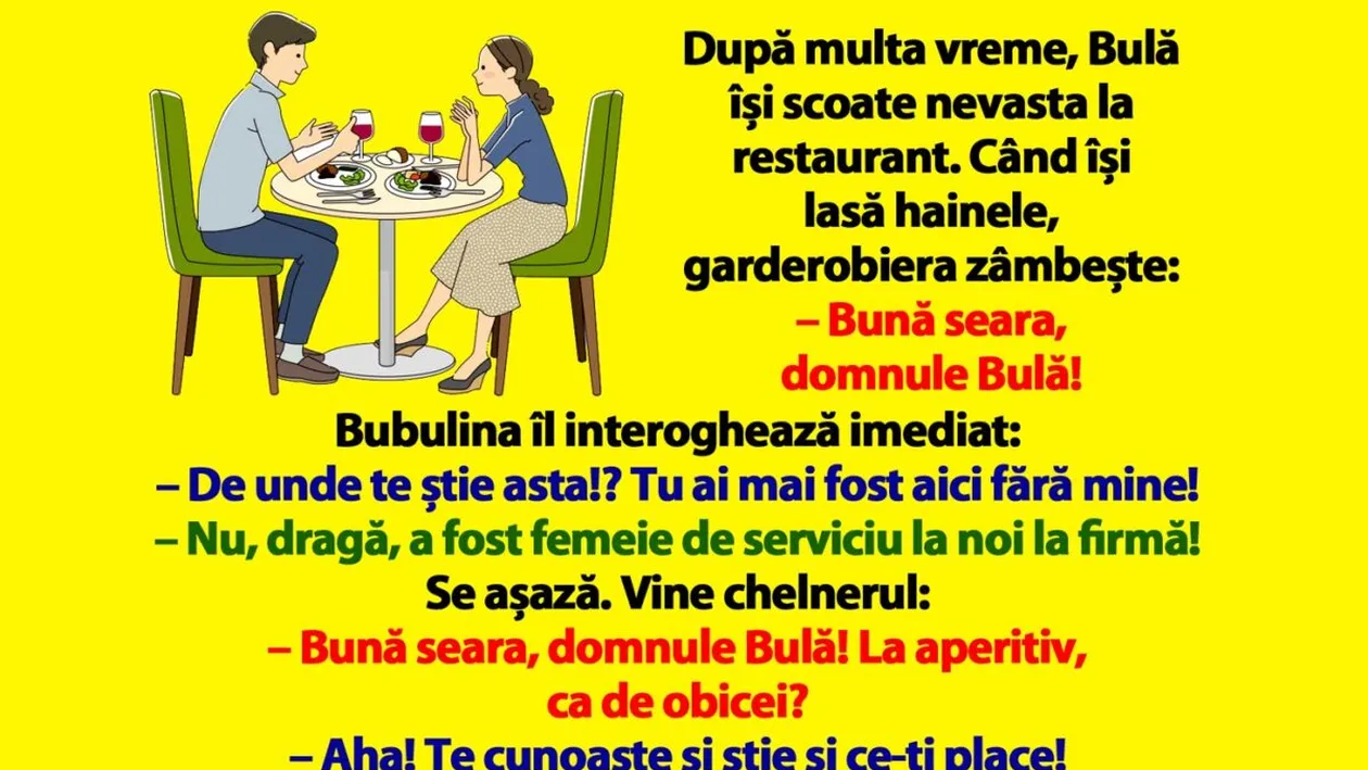 BANC | Bulă își scoate nevasta la restaurant. Când își lasă hainele, garderobiera zâmbește