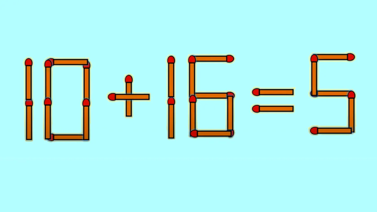 TEST IQ | Corectați 10 + 16 = 5, mutând un singur băț de chibrit!