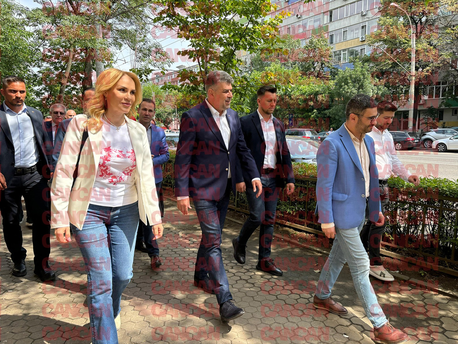 Gabriela Firea a fost însoțită la secția de votare, de președintele PSD, Marcel Ciolacu, de primarii sectoarelor 3 și 4, Robert Negoiță și Daniel Băluță, dar și de președintele PSD Sector 1, Petre Florin Manole / sursă foto: Cancan.ro