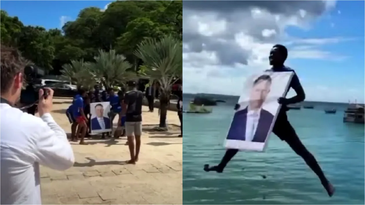Localnicii s-au aruncat în apă cu tabloul lui Klaus Iohannis. Momente ciudate în Africa, nici Carmen n-a scăpat de „onoare”
