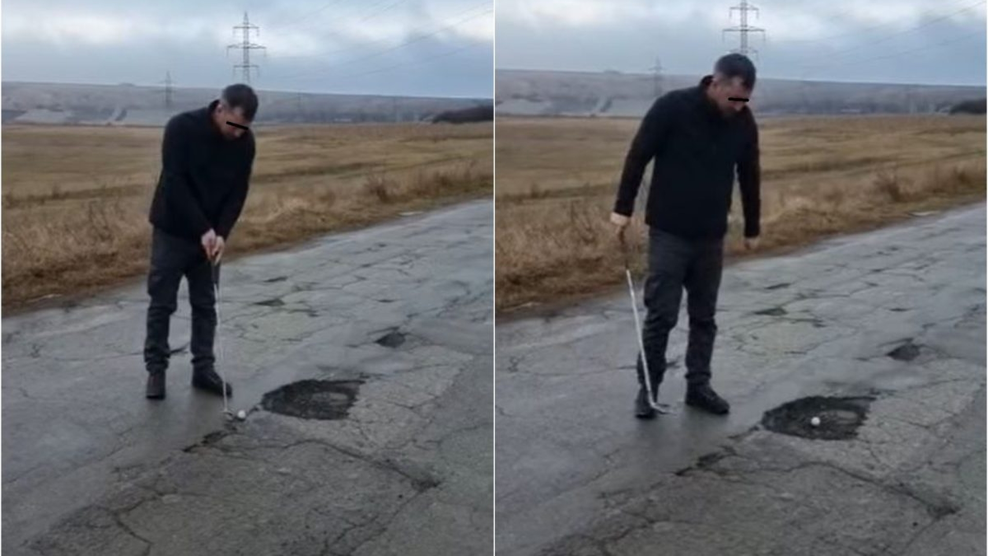 Imaginile zilei | Un tânăr dintr-o comună din județul Vaslui joacă golf în gropile din asfalt
