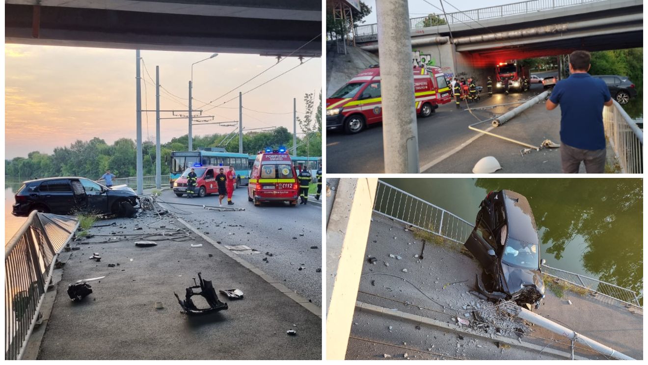 Accident cumplit în Capitală. Un minor de 13 ani a intrat cu o mașină furată într-un stâlp