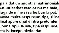 BANC | Anunț la matrimoniale: ”Caut un bărbat care să nu mă bată, să nu fugă de mine și să fie bun la pat”