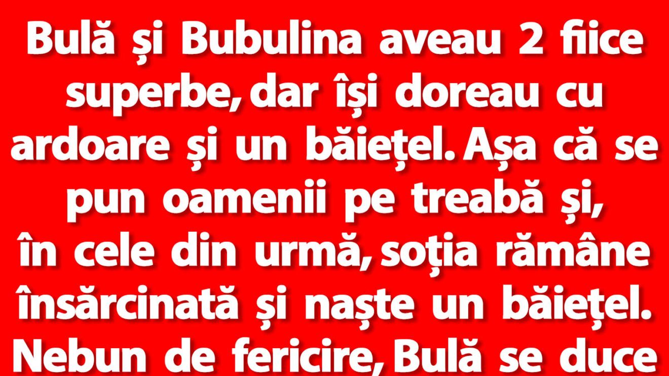 BANC | Bulă și Bubulina aveau 2 fiice superbe, dar își doreau și un băiețel