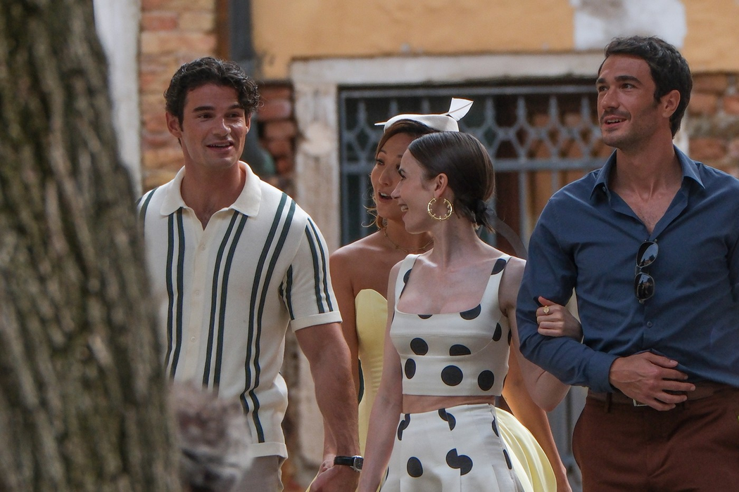 Lily Collins and Ashley Park were spotted in Venice as filming continued for their hit Netflix series : Emily in Paris.

Pictured: ashley park,eugenio freanceschinbi,lily collins,Image: 1030450072, License: Rights-managed, Restrictions: -ITA, Model Release: no, Pictured: ashley park,eugenio freanceschinbi,lily collins, Credit line: SirioPx / SplashNews.com / Splash / Profimedia