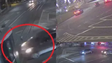 Accident grav pe un bulevard din Iași. O mașină a intrat violent într-un tramvai. Șoferul a fugit de la locul incidentului