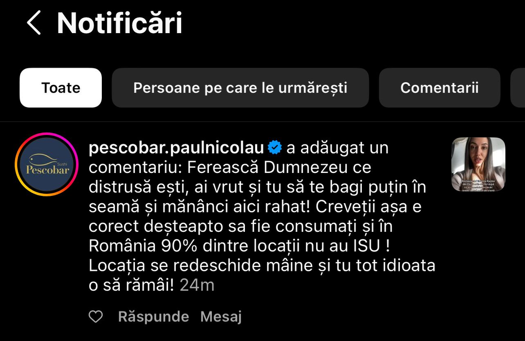 Pescobar, în scandal cu o cunoscută cântăreață, care a ”reclamat” problemele de la Taverna Racilor