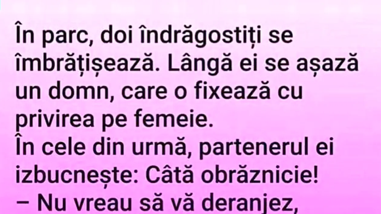 BANCUL ZILEI | În parc, doi îndrăgostiți se îmbrățișează